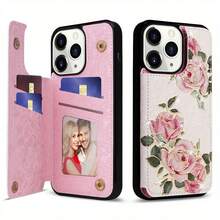 Funda tipo cartera de piel sintética con bloqueo RFID para phone 15/14/13/12/11 Pro. Incluye tarjetero, soporte, doble cierre magnético, relieve floral y diseño a prueba de golpes. Ideal para mujeres y niñas. - Colores mixtos 3 - Ver 2