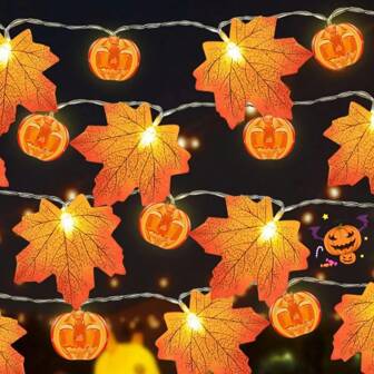 1 PC 10/20 LED Transparent Smile Pumpkin And Maple Leaf Battery Powered String Light Halloween Hanging Fairy Lamp For Home Bedroom Shop Table Fireplace Window Tree Halloween Party Garden Yard Decor
