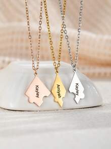 1 Pc Engraved Name Splicing Puzzle Necklace,Personalized Stainless Steel Necklace Puzzle Piece Pendant For BFF,Engraved DIY Multiple Pieces Family Custom Name Puzzle Necklace For Sister Brother,Mother'S Day Gift Friendship Gift,Memorial Gift - Silver - View 8