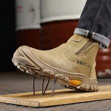 6kV 绝缘防挤压、防刺穿焊接安全靴，柔软防刺穿中底，橡胶外底，绒面革鞋面耐火花和高温，适合所有季节 - 棕色 - 查看 6