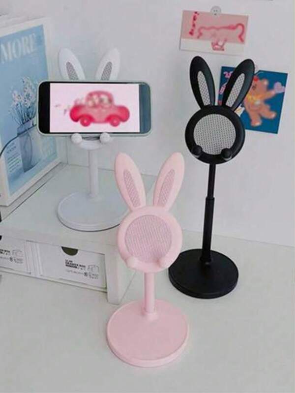 Cell Phone Stand,Angle Height Adjustable Bunny Phone Stand For Desk,Cute Rabbit Phone Holder Stand For Desk, Compatible With All Mobile Phones, Tablets(4-10in) (Pink)