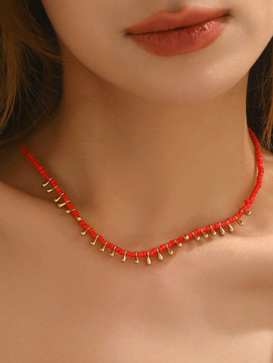 1 chiếc vòng cổ choker đính hạt nhiều màu cổ điển tối giản, thích hợp cho các bữa tiệc và trang phục hàng ngày của phụ nữ