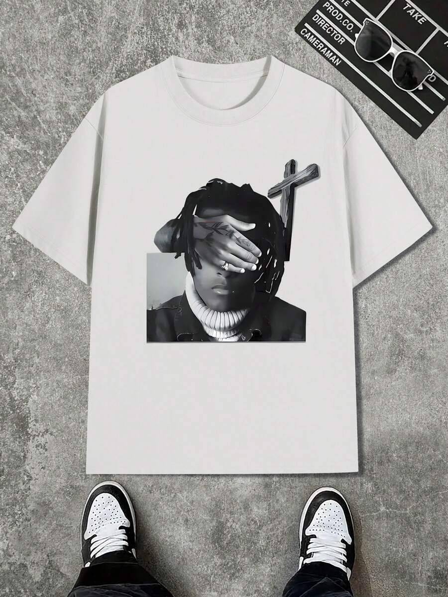 Y2K Ropa de Calle Cómoda para Todas las Estaciones, Camiseta de Manga Corta con Cuello Redondo y Estampado de Letras Inglesas Cruzadas, Estilo de Calle para Hombres, Moda Casual Versátil para Hombres y Mujeres, Camiseta Deportiva de Cuello Redondo y Manga Corta - Blanco - Ver 1