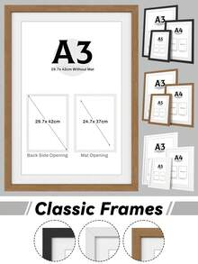 A3/A4/A5 Classic Picture Frames For Wall/Desktop, Matte Black/White/Light Wood Grain, Versatile Document Frame, Faux Wood