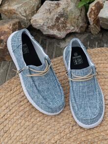 Women's Loafers, Casual Holiday Style, Four Seasons Style, Indoor And Outdoor, Solid Color Pattern, Versatile, Light And Comfortable, Round Toe, Elastic Laces, Easy To Put On And Take Off Flat Shoes - 藍色 - 查看 5