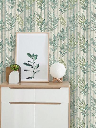Roll Groen Leaf Gestreepte Peel Stick Wallpaper, Olive Moderne Farmho Self Adhesive Removable Waterproof PVC Material, Home (17.53*118inch) view 2