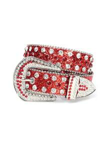 Punk Western Crystal Studded Belt, Luxury Handmade Sparkling Crystal Glitter Metal Buckle Cowboy Jeans Waist Belt For Men And Women - Gold - View 8