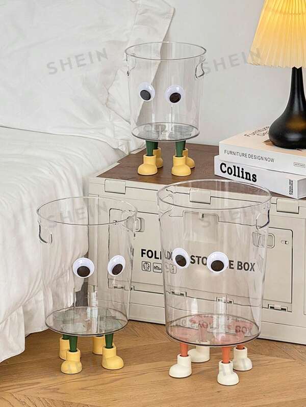 1 pieza Papelera transparente de acrílico con 4 patas y ojos grandes, adecuada para dormitorio, sala de estar, estudio, comedor, estilo INS