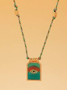 1pc Fashionable Minimalist Colorful Heart-Shaped Tarot Card Pendant Necklace, Suitable For Holidays Gift And Daily Wear