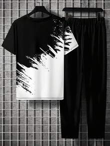 Men's Printed Crew Neck Short Sleeve T-Shirt And Pants Set - Multicolor - View 4