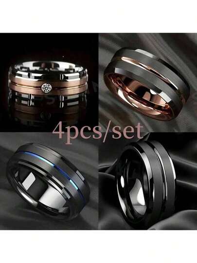4pcs Titanium Stainless Steel Rings, Unisex Rings, Commemorative Gift For Friends, Wedding Promise Rings