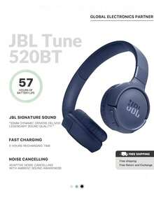 JBL TUNE520BT Bluetooth Headphones, Wireless Noise Cancelling Headset, 57 Hours Playtime, Bluetooth 5.3 - Blue - View 1