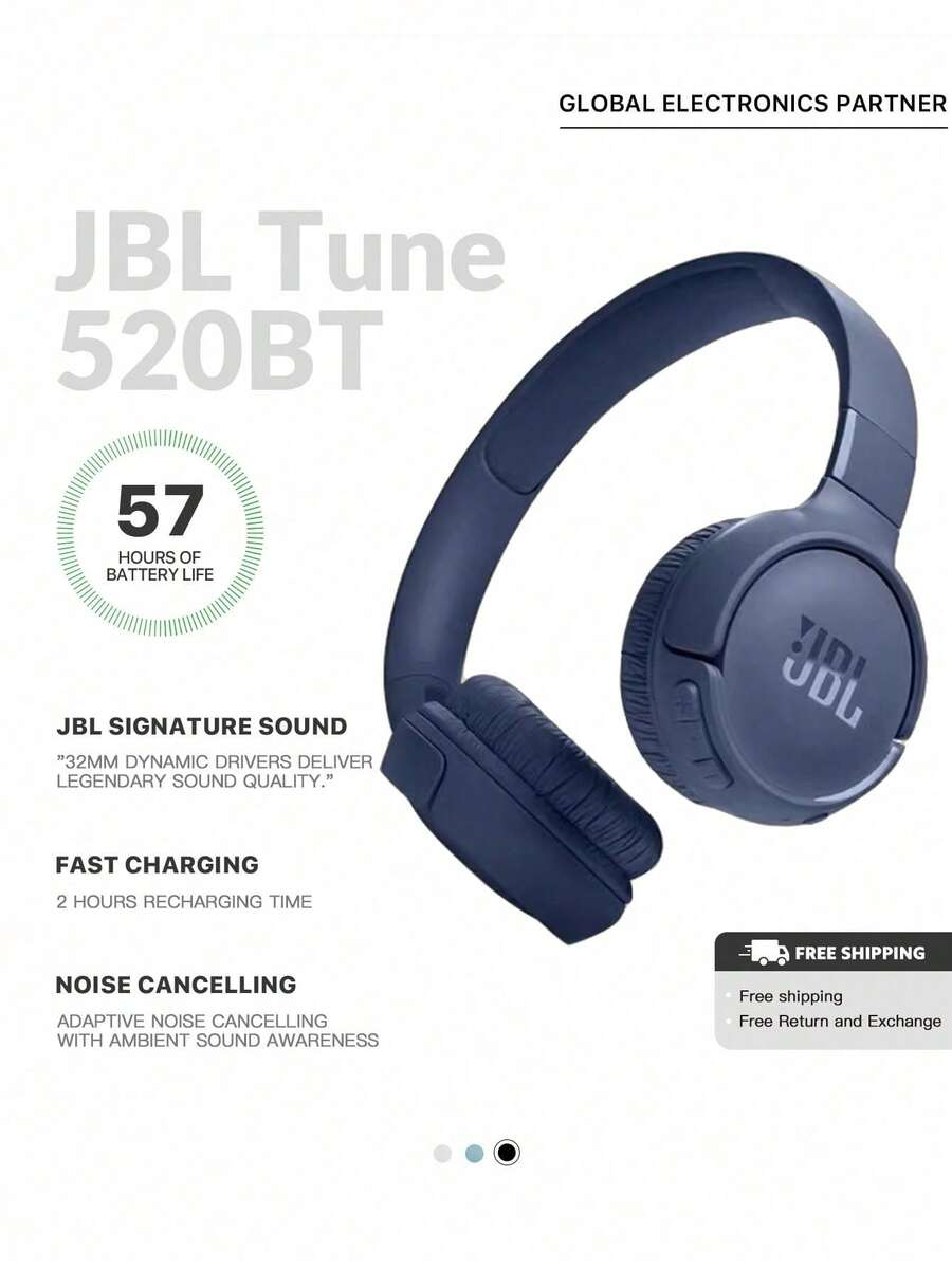 JBL TUNE520BT Bluetooth Headphones, Wireless Noise Cancelling Headset, 57 Hours Playtime, Bluetooth 5.3 - Blue - View 1