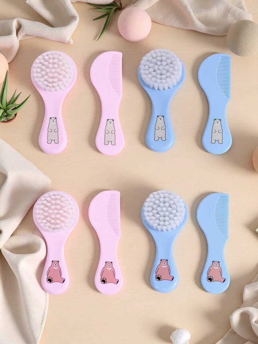 2pcs Baby Hair Brush Set, Soft Bristle Massage Comb For Infant Toddler, Won't Damage Hair - Multicolor - View 1