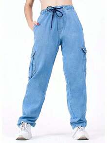 Women's Cargo Pants, Street Style, Versatile And Comfortable - 中等水洗藍 - 查看 2