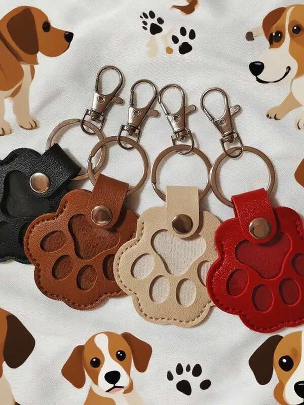 1 pieza Llavero de pata de gato de estilo de dibujos animados de cuero de PU - Bolsa conmemorativa de almacenamiento de pelaje de mascota con mosquetón de hierro, accesorio de llavero de mujer, ideas de regalo del Día del Maestro, Navidad, accesorios de bolso, cordones con soporte de identificación, accesorios de coche