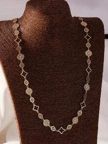 1 chiếc vòng cổ dài chạm khắc rỗng bằng vàng, vòng cổ vàng thời trang, vòng cổ hình chữ Y có thể đeo theo nhiều cách - Vàng - Xem 7