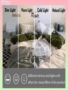 3件套白色和绿色超柔软宿舍床上用品套装，亲肤透气羽绒被套和枕套套装，适用于学生卧室，可水洗返校床上用品