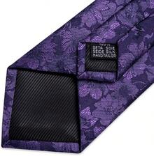 Silk Floral Necktie Set With Tie Clip, Handkerchief & Cufflinks - Purple - View 10