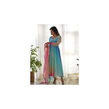 Blue Tone Multicolour Georgette Anarkali Salwar Suit UK Next Day - Multicolor - View 5