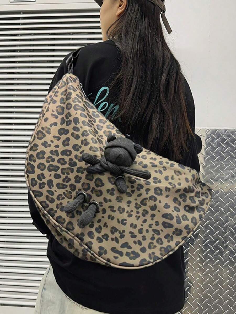 女款時尚尼龍信使包,大容量純色斜挎包,固定肩帶,聚酯纖維內裡,加厚休閒托特包 - 棕色 - 查看 1