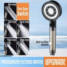 5-Mode Filter Shower Head With 5 Extra Replacement Filters, Bathroom Shower Filter Sprayer With Pressure Boosting, Lightweight Shower Head Convenient For RV, Camping, Outdoor Bathing, Bathroom Accessories. Hose Not Included.