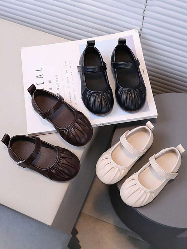 1 par de zapatos planos casuales de princesa con pliegues de unicolor y suaves para niña