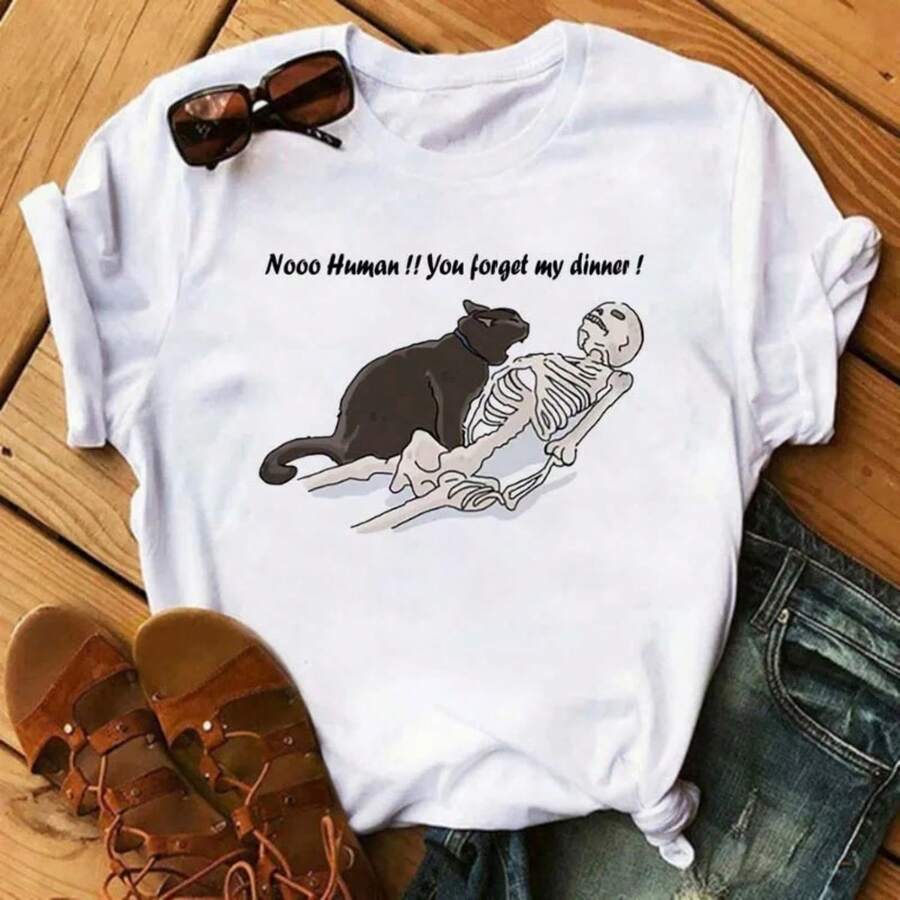 Kawaii Cat Print Summer Cute Women's T-Shirt Fun Cartoon T-Shirt T-Shirt 90's Fashion Korean Tops Plus Size Minimalist Clothing.Jpg - White - View 1