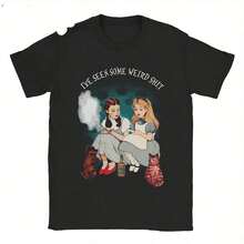 Alice Dorothy Weird Alice In Wonderland Wo's  Shirt Short Sve Round Neck T-Shirt Pure Cotton Summer Tops 70283 220G Classic Pure Cotton T-Shirt - Ultimate Comfort, The Perfect Gift For Parents, , And Family Gatherings For Any Occasiontops For Wo Vintage Clothes Wo Clothes Wo Vintage Wo Tops Mujer Cute Tops Wo Cotton Wo Clog Halloween Camisas Summer Clothes Wo Casual Punk Western Tops Wo Fourth Of July Outfit Kpop Cowboy Outfits For Wo Ry Ropa 100% Cotton Y3k Ing Cute Gothic Wo Clothes Black And White Top Vintage Tops Cloth For Wo White Goth Inawly Retro Clothes For Wo Korean Fashion Wo Camisas Para Mujer,Ssuitable For Summer Wear, Paired With Printed Shirts, Ladies' Tops, And Printed Short-Sleeve Shirts. Women's Clothing - 黑色 - 查看 1