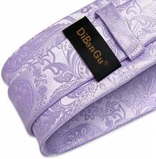 Silk Floral Necktie Set With Tie Clip, Handkerchief & Cufflinks - Lavender Paisley - View 5
