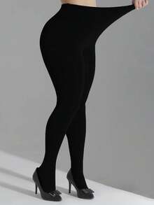 1 件女士保暖内衬紧身打底裤，性感时尚，秋冬季薄款保暖短款紧身裤 - 黑色 - 查看 5