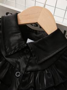 年轻女孩蕾丝领无袖层叠荷叶边下摆连衣裙 - 黑色 - 查看 3