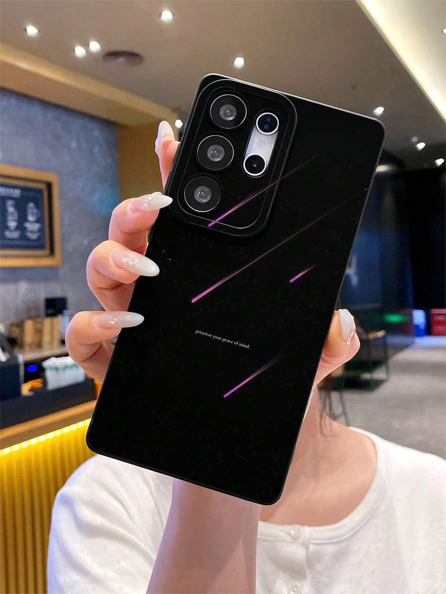 New Meteor Letter Pattern Matte Texture Phone Case, Anti-Fall Anti-Scratch Anti-Fingerprint Black TPU Soft Shell With Camera Lens Protection, Compatible With Samsung, Redmi, OPPO, VIVO