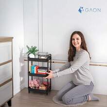 GAON.Carrito de Almacenamiento Negro con Ruedas Carrito Organizador Multiusos Carro de Servicio con 3 Niveles - 1 - Ver 4