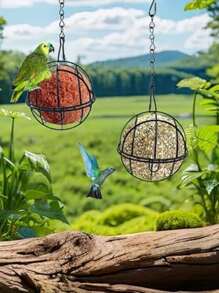 新款实用型脂肪球喂鸟器，金属脂肪球鸟栖架，悬挂式球形喂鸟器，脂肪球鸟栖架挂钩，适用于户外花园野生鸟类、麻雀等。