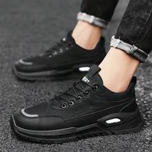 بوت عمل كاجوال للرجال، بوت برباط قابلة للتنفس من قماش الشبكة مع كاب للأصابع، بوت عمل خارجية عتيقة، مناسبة لجميع المواسم - الأسود - مشاهدة 6