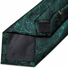 Silk Floral Necktie Set With Tie Clip, Handkerchief & Cufflinks - Green Black - View 7