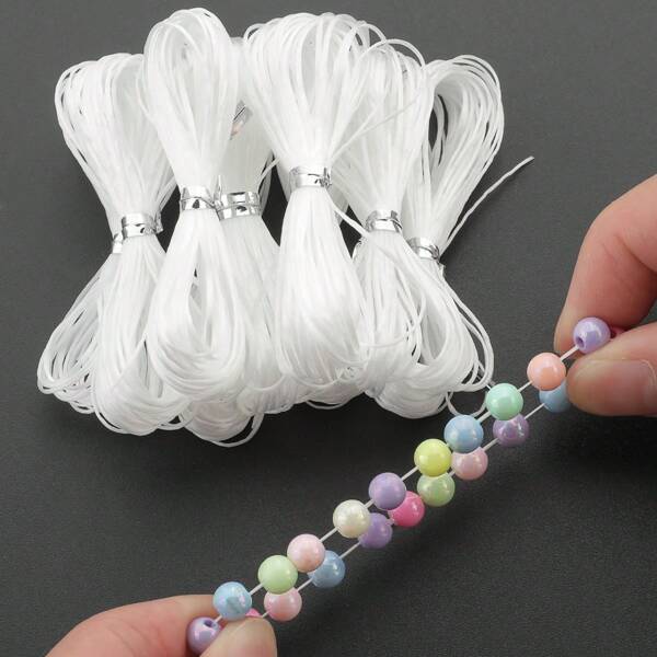 5 Stück/Set DIY Perlen Elastikschnur, enthält 0,5m/1m/2m/5m/10m weiße Elastikschnur, geeignet für Schmuckherstellung, Armbänder, Halsketten, transparente Linie, Handweberei, Kristalle, Nylonfaden, umwickelter Ring, Perlen transparentes Seil und andere Accessoires