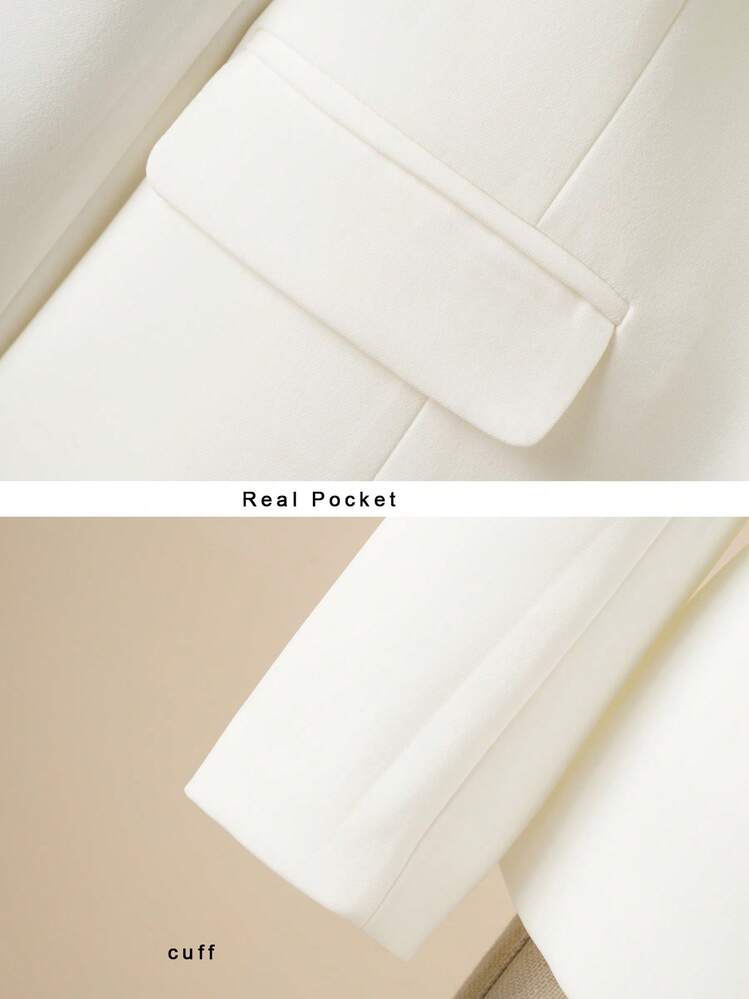 Blazer de mujer de unicolor elegante y de moda, adecuado para ocasiones casuales y profesionales - Blanco - Añade 5