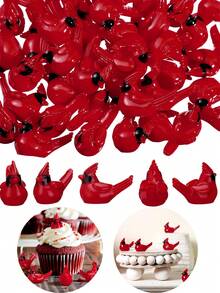 10pcs Mini Resin Red Cardinal Bird Figurines, Tiny Cardinal Ornaments For Christmas Gifts, Xmas Miniature Garden Crafts, Cake Toppers, Christmas Decorations