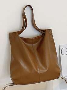 新款 PU 皮革女包软皮大容量单肩斜挎包复古休闲手提包时尚大容量女士手提包，多功能单肩斜挎包，配有可拆卸肩带，非常适合旅行、海滩度假和日常使用 - 棕色 - 查看 4