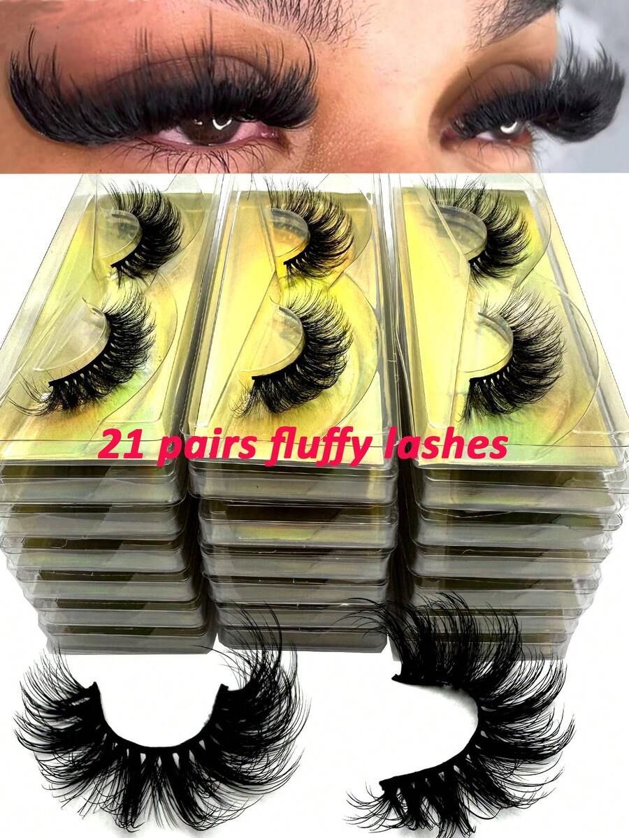 10/16/21 Pairs Fluffy&Thick 3D False Eyelashes With Glitter Paper Box,Lashes Bulk Christmas Gifts,3D Cat Eye Eyelashes Natural Soft,Protable, Makeup Manga Lashes,Dramatic Messy Mink Lashes Wispy, Individual Package Faux Mink Lashes Wholesale - 黑色 - 查看 1