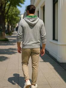 Sudadera Básica de Algodón para Hombre con Capucha y Bolsillo Canguro, Estilo Casual Streetwear - Gris Claro - Ver 2