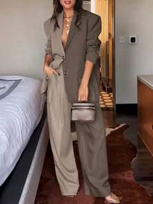 Damen Lässig vielseitige Pendler Farbblock Langarm Blazer Anzug Set, Ganzjährig