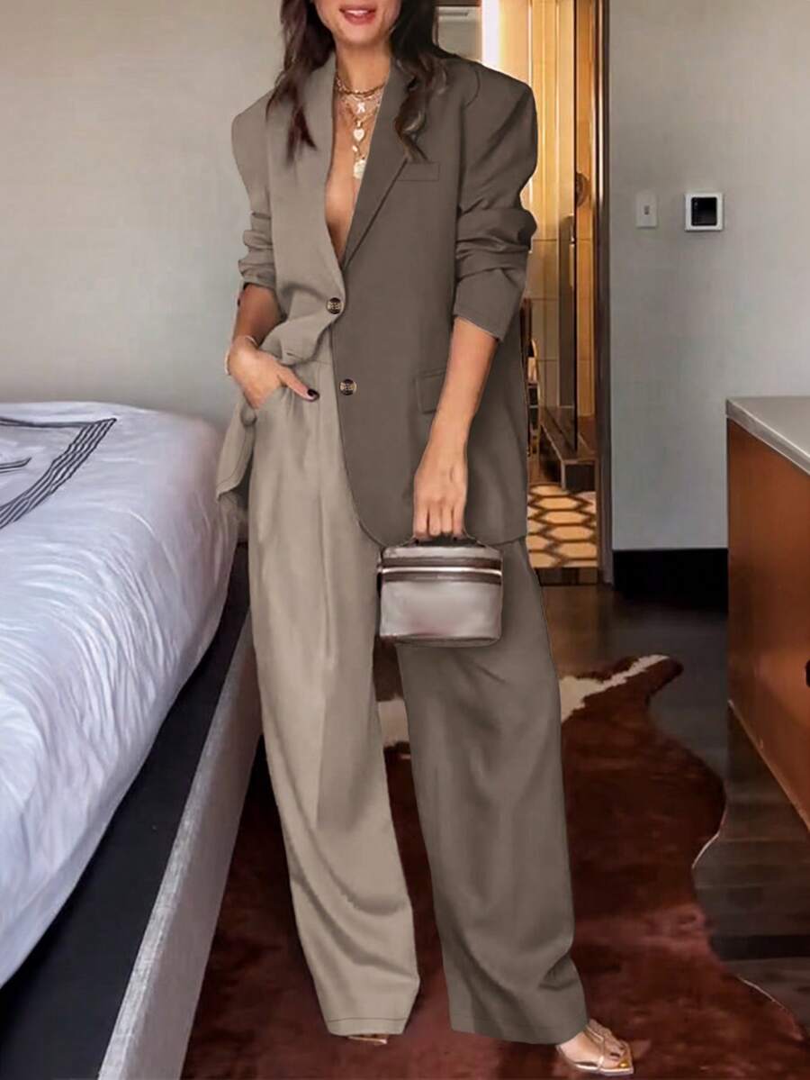 Damen Lässig vielseitige Pendler Farbblock Langarm Blazer Anzug Set, Ganzjährig