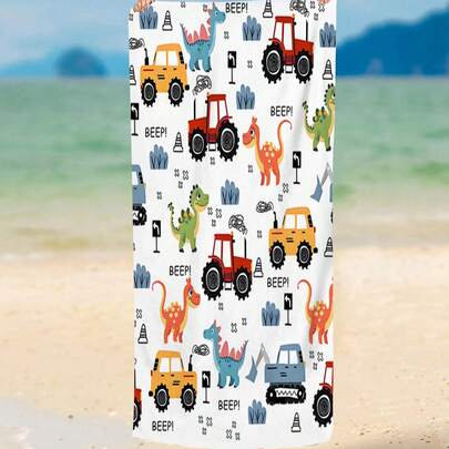 1 Khăn tắm biển trẻ em họa tiết khủng long và máy kéo va chạm được làm từ chất liệu Polyester có họa tiết in kỹ thuật số, thấm hút nước và nhanh khô, thích hợp để chơi ở bãi biển, sử dụng hàng ngày cho bé trai, bé gái và thanh thiếu niên
