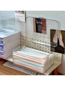 1pc Transparent Lid Straw Holder, Plastic Straw Dispenser, Desktop Storage Box, Suitable For Kitchen, Office, Cabinet Storage, Can Also Hold Pencils