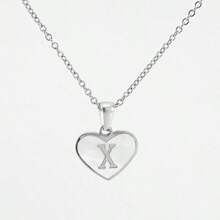 1pc Personalized Heart-Shaped White Shell Initial Necklace Stainless Steel Non Tarnish Women Letter Necklace