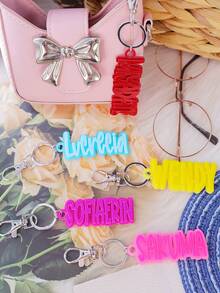 Etiqueta de nombre para mochila, llavero de acrílico personalizado, etiqueta de acrílico personalizada, etiqueta para bolsa de pañales, etiqueta para lonchera, etiqueta para niños, llavero personalizado para Acción de Gracias, Navidad, familia, novia, mamá, regalos, accesorios personalizados, estilo casual callejero - plateado - Ver 11