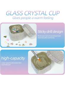 1 件钻石玻璃水晶杯、粉色/AB 指甲水钻、美甲丙烯酸液体粉末美甲杯碗玻璃器皿、美甲刷透明工具、洗甲笔杯美甲用品、美甲工具 - 彩色 - 查看 3